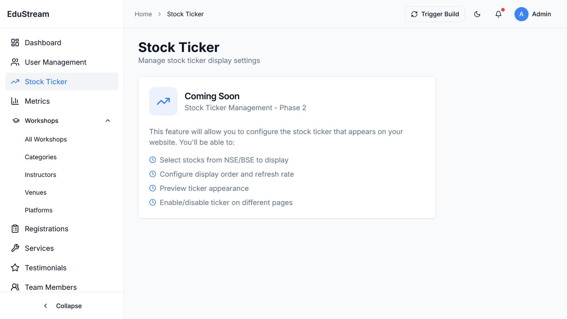 Centralized EduStream Dashboard